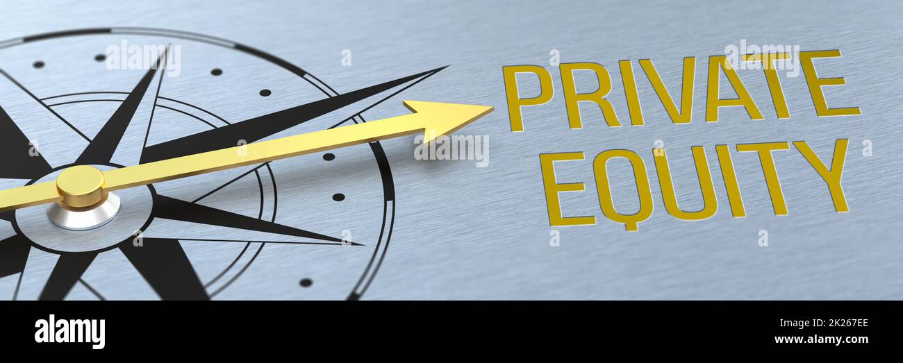 Compass needle pointing to the words  Private Equity - 3d rendering Stock Photo