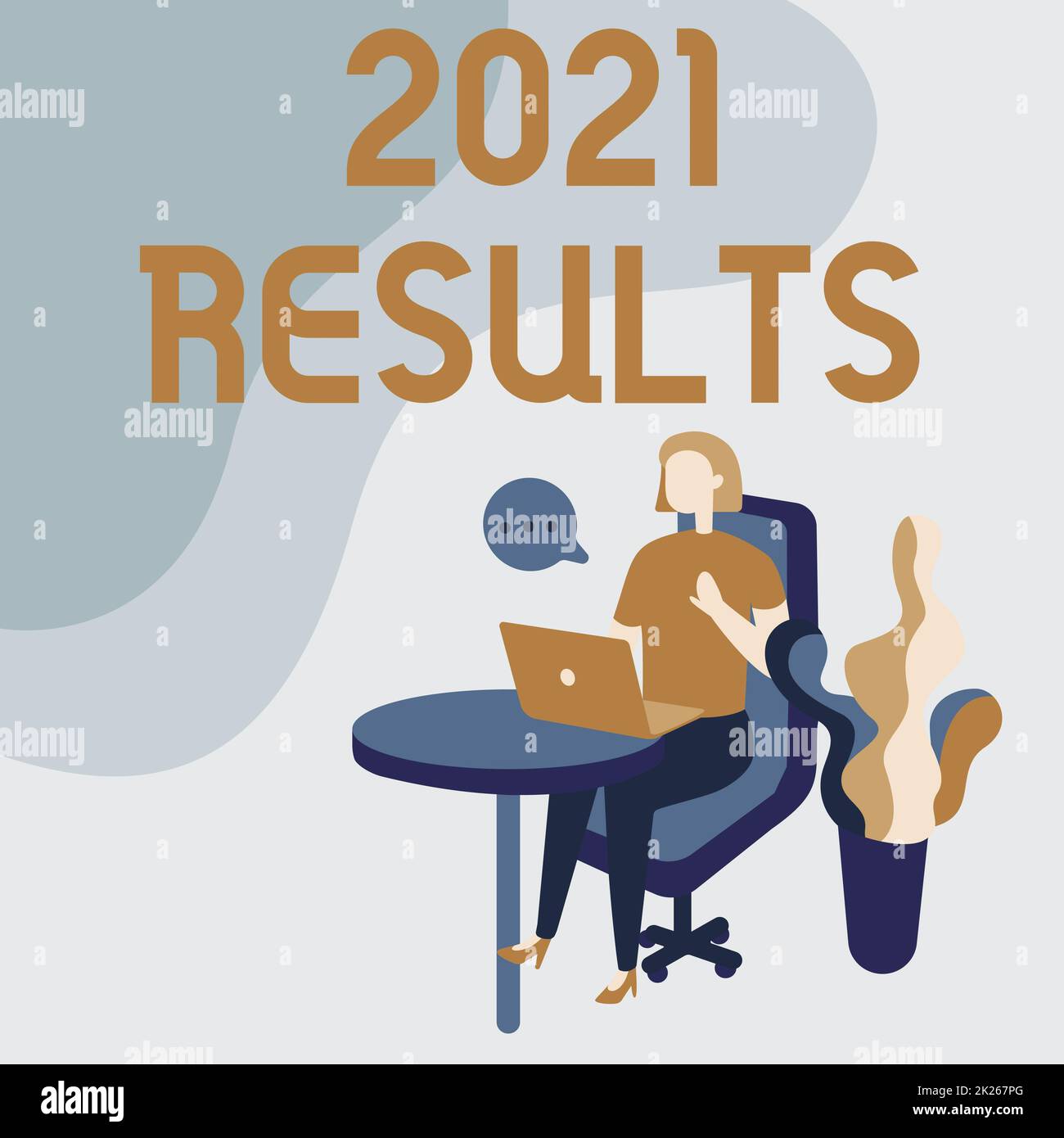 Text showing inspiration 2021 Results. Internet Concept any outcome of an action or event that happens in the year 2021 Woman Sitting Office Desk Using Laptop With Speech Bubble Beside Plant. Stock Photo
