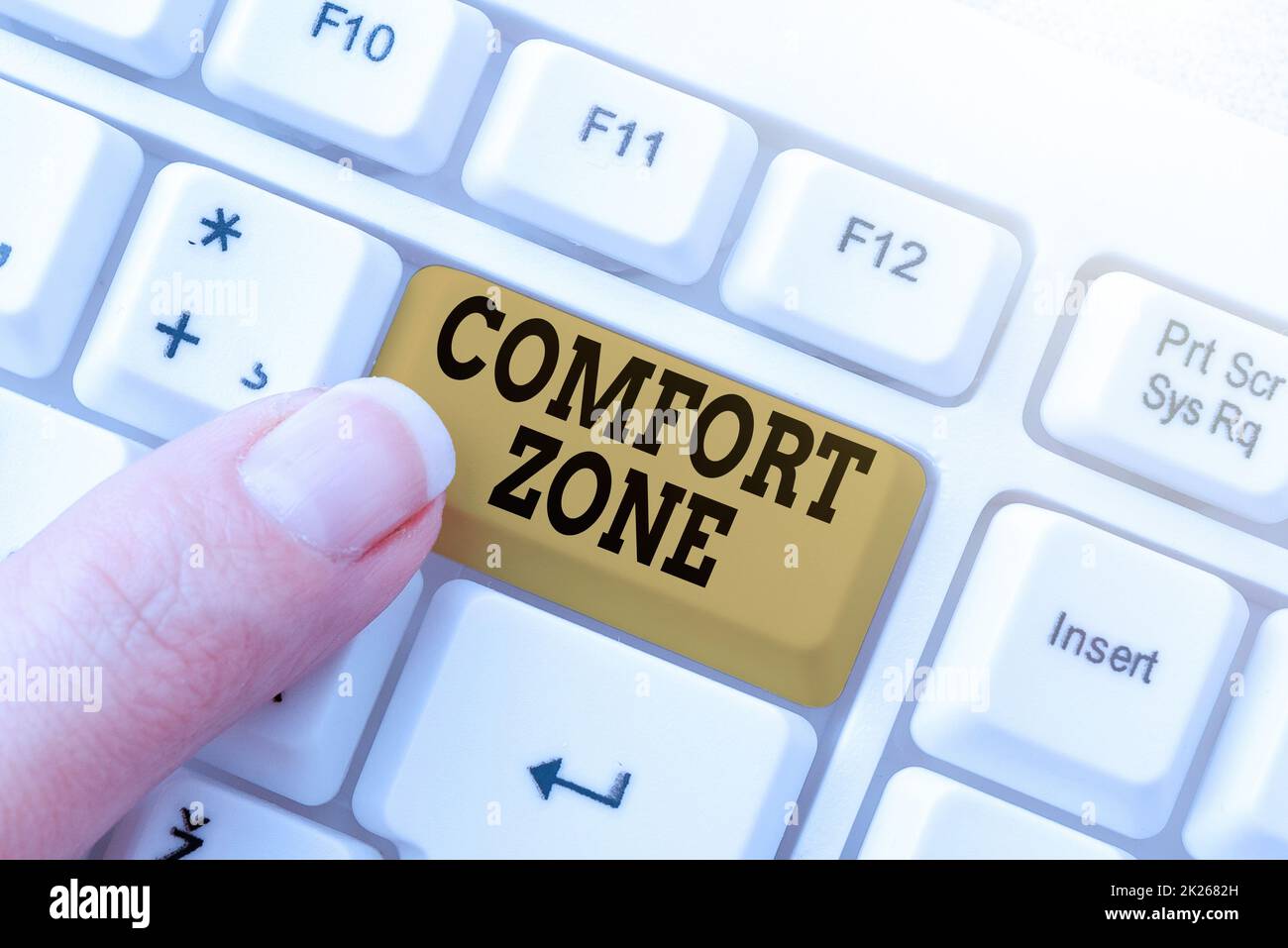 Text sign showing Comfort Zone. Word Written on A situation where one feels safe or at ease have Control Abstract Typing License Agreement, Creating Online Reference Book Stock Photo