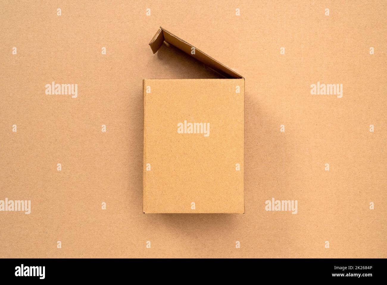Flat lay of empty open cardboard box Stock Photo