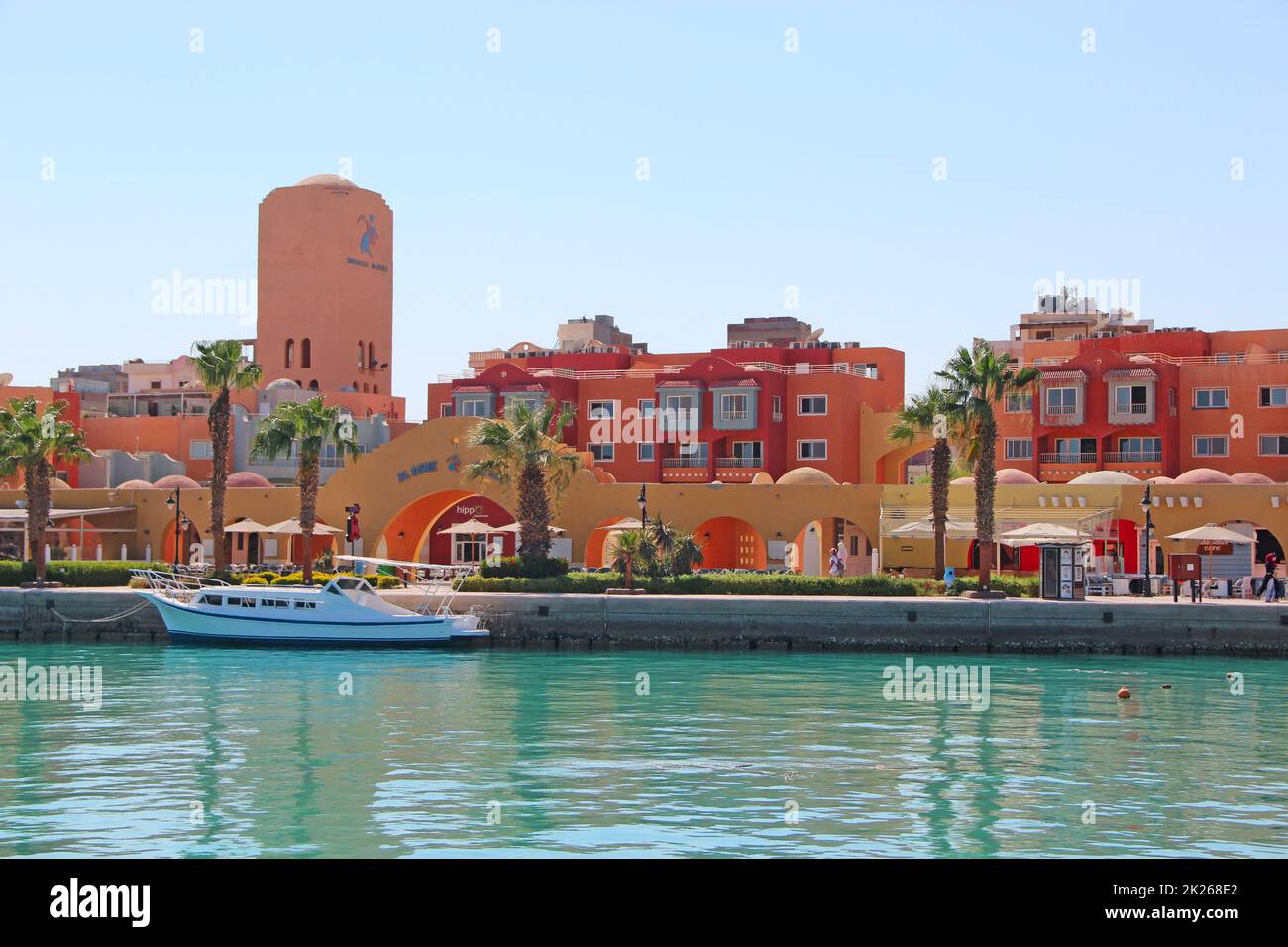 Panorama with view of central part of Hurghada. Tropical resort Stock Photo