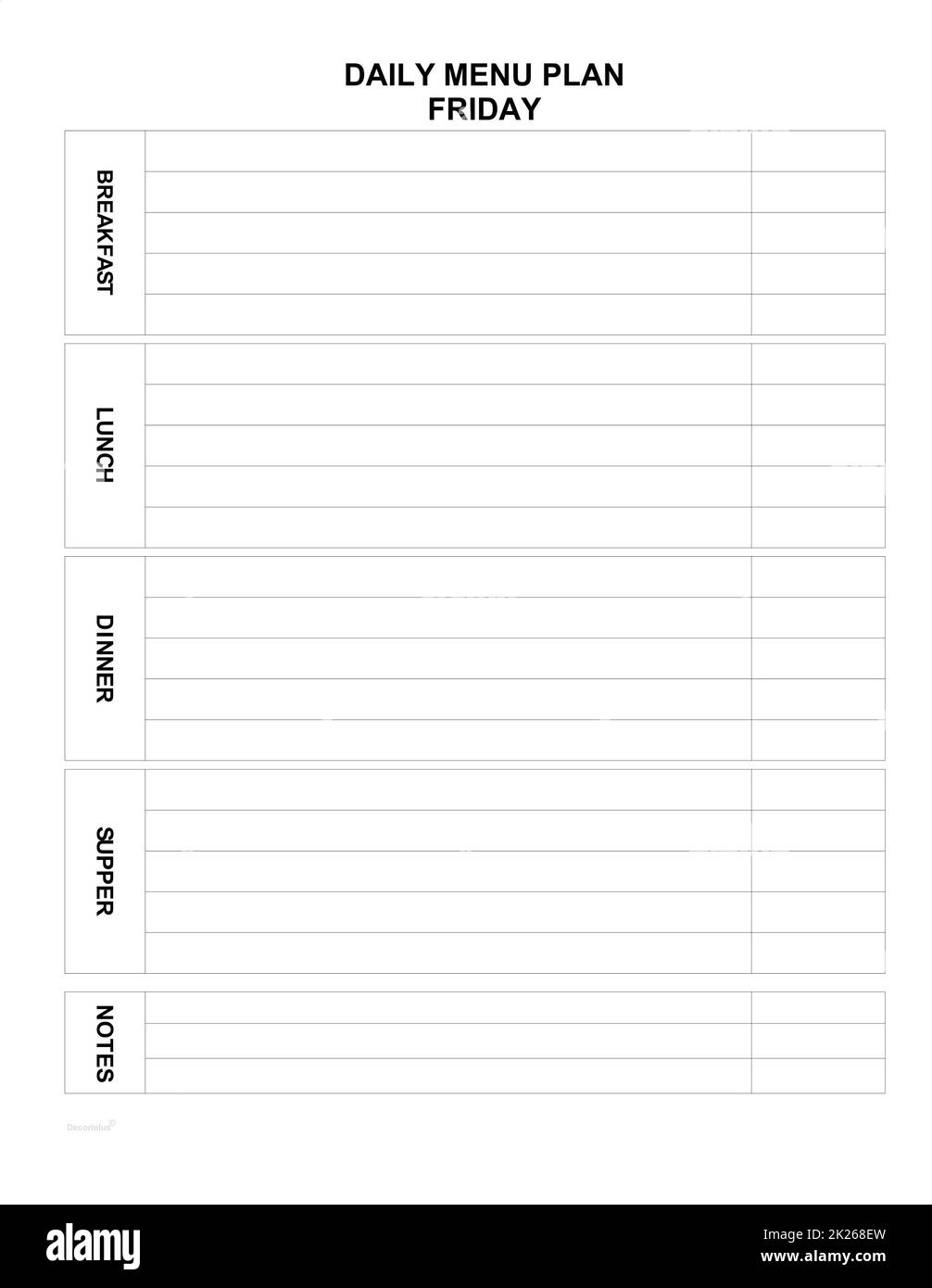 dayly menu plan for every day. family menu for today. minimalist list. Meal planner Stock Photo