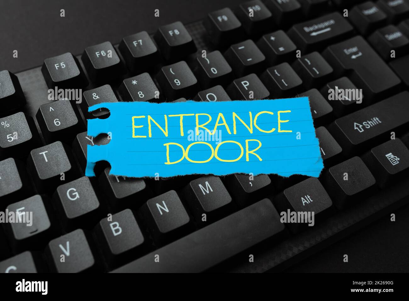 Text caption presenting Entrance Door. Business overview Way in Doorway Gate Entry Incoming Ingress Passage Portal Abstract Recording List Of Online Shop Items, Editing Updated Internet Data Stock Photo