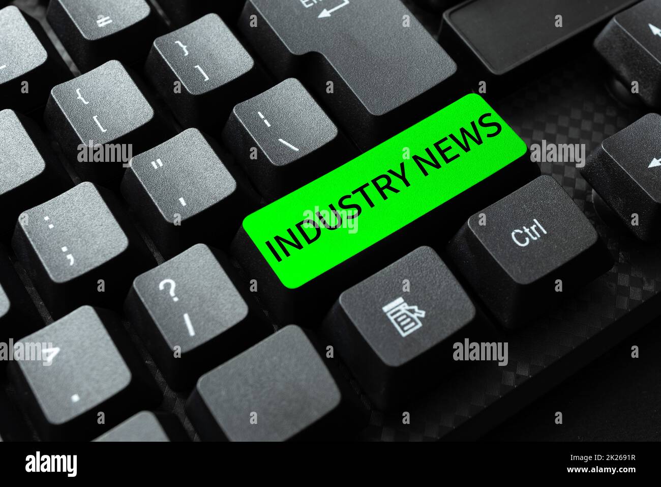 Conceptual caption Industry News. Business idea Technical Market Report Manufacturing Trade Builder Abstract Gathering Investigation Clues Online, Presenting Internet Ideas Stock Photo