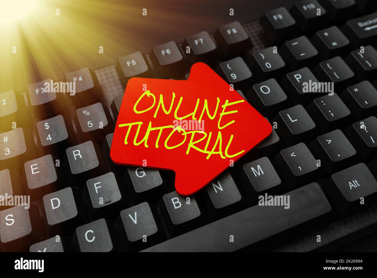 Sign displaying Online Tutorial. Business approach An individual is being trained under digital technology Writing Online Research Text Analysis, Transcribing Recorded Voice Email Stock Photo