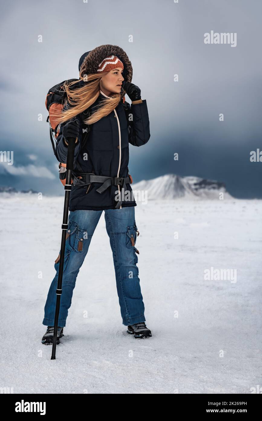 Woman Traveling Iceland Stock Photo