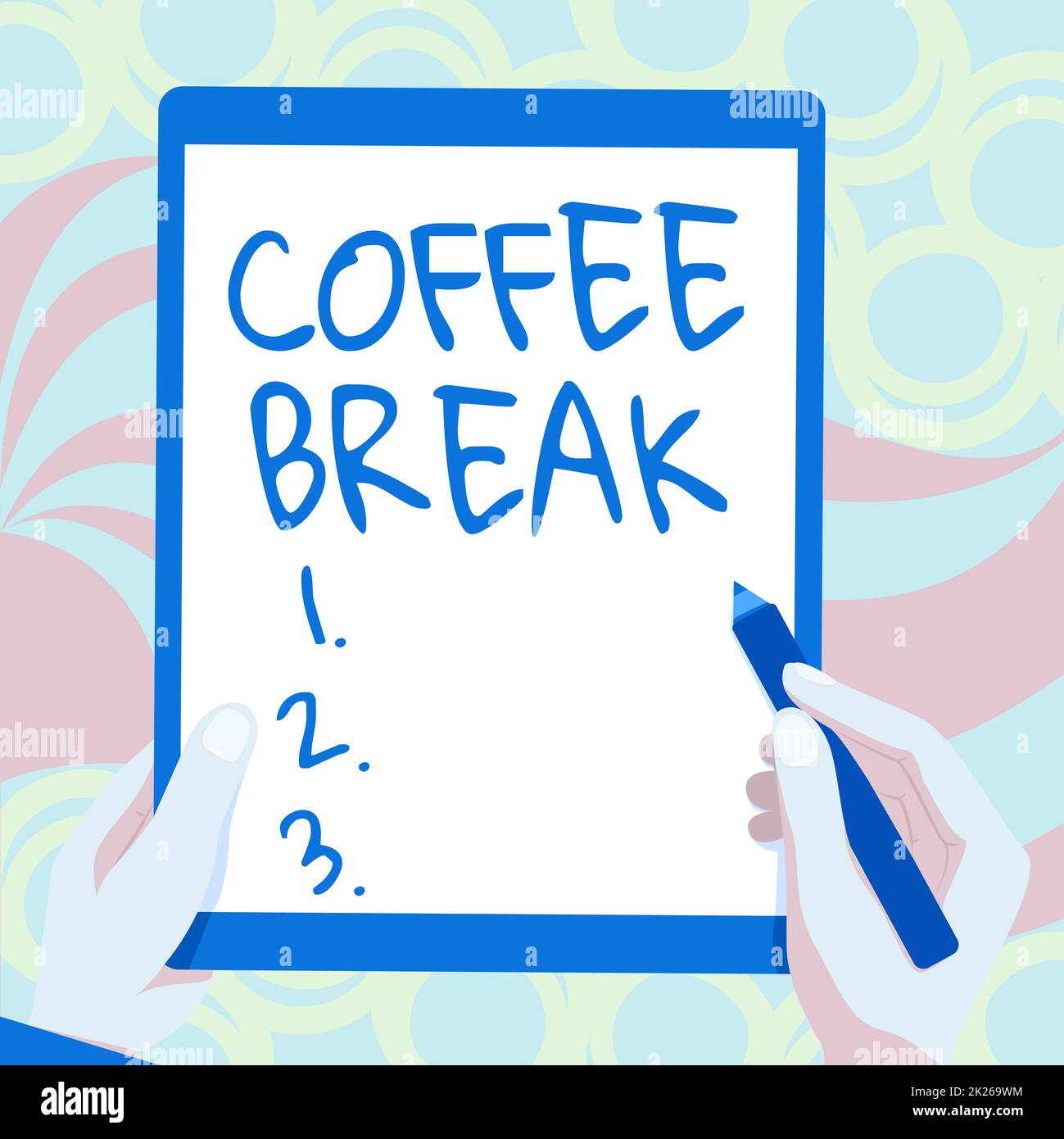 Text caption presenting Coffee Break. Word Written on short time