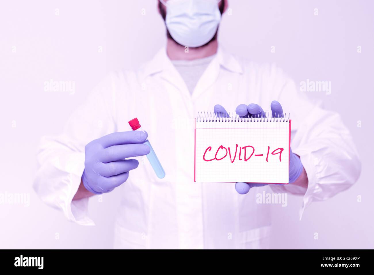Text sign showing Covid19. Business showcase mild to severe respiratory illness that is caused by a coronavirus Chemist Displaying Medicine Formula, Presenting Laboratory Research Stock Photo