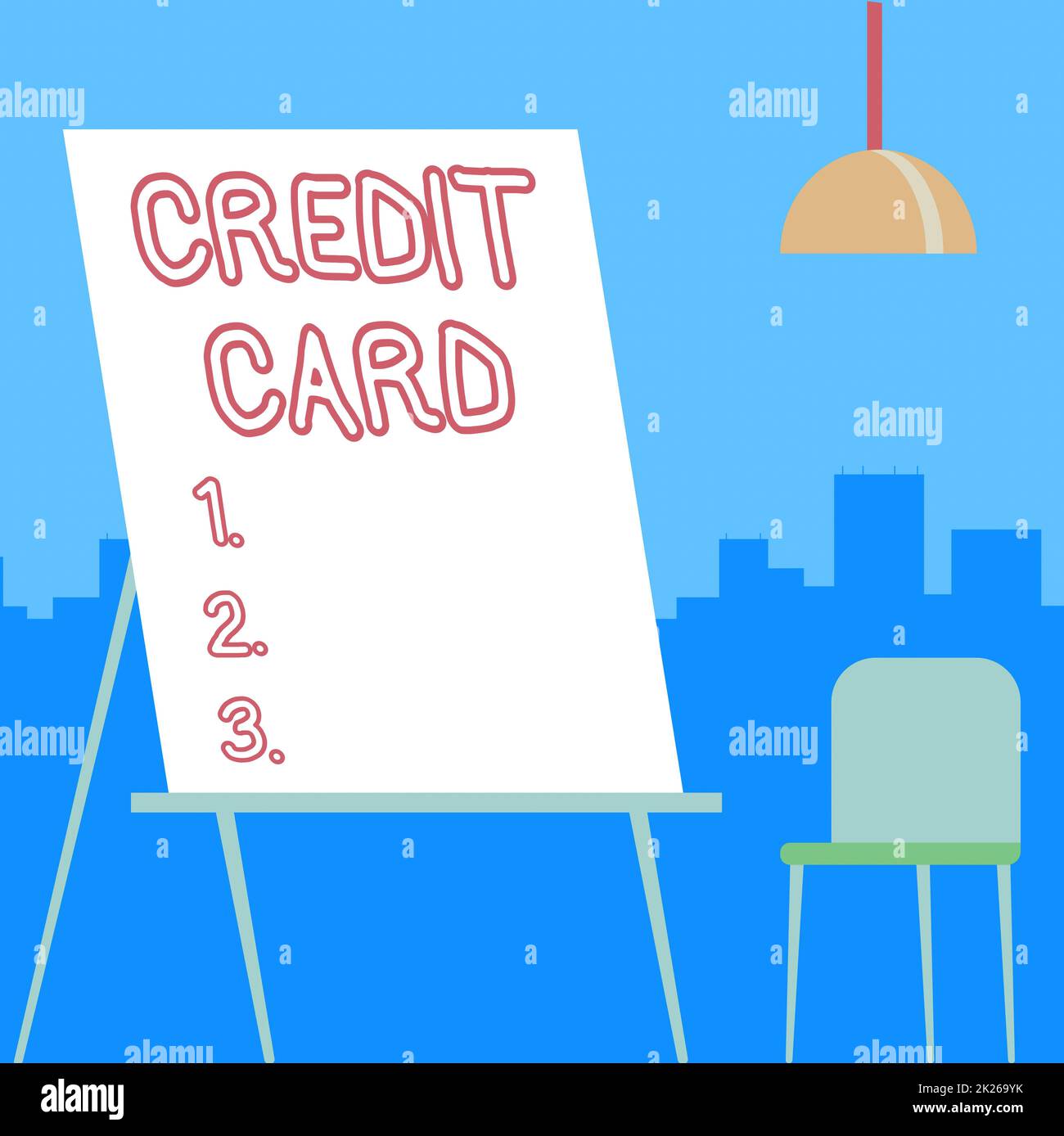 Sign displaying Credit Card. Conceptual photo an electronic and plastic paying method for purchasing goods Empty Portrait Artwork Design With Skyscrapers Behind Showing Art Subject. Stock Photo