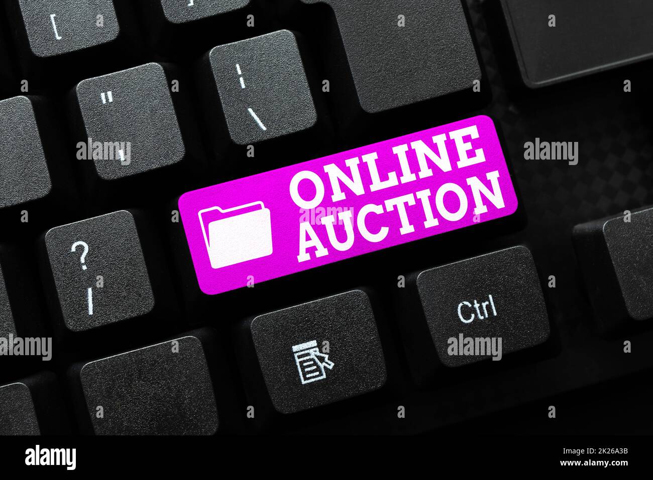 Hand writing sign Online Auction. Business concept digitized sale event which item is sold to the highest bidder Abstract Online Registration Process, Typing Personal Informations Stock Photo