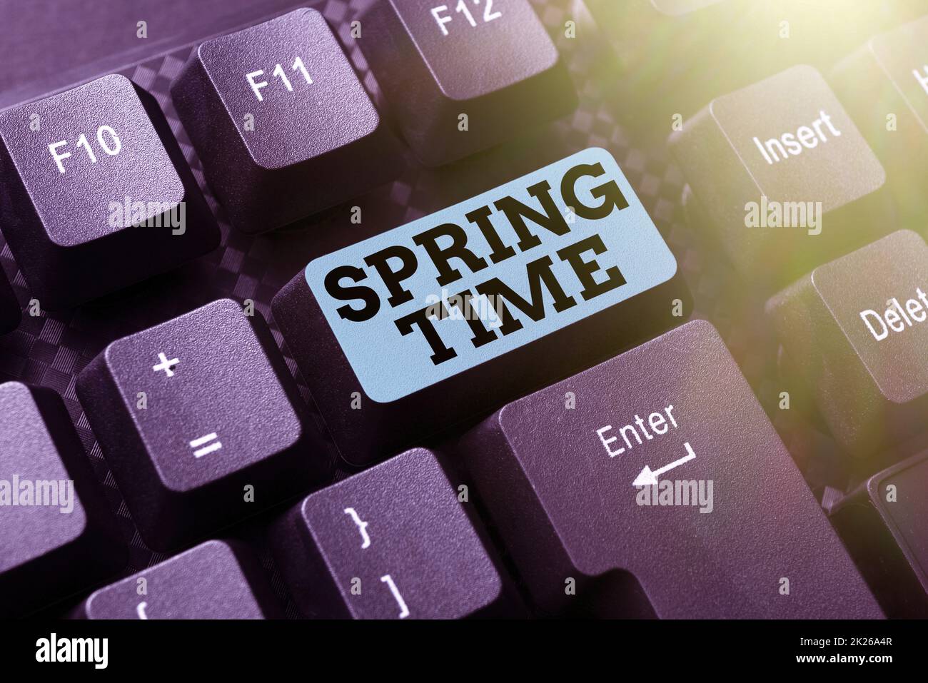 Hand writing sign Spring Time. Business idea temperate season of the year identified by a revival of plants Typing New Email Titles Concept, Drafting Internet Article Ideas Stock Photo