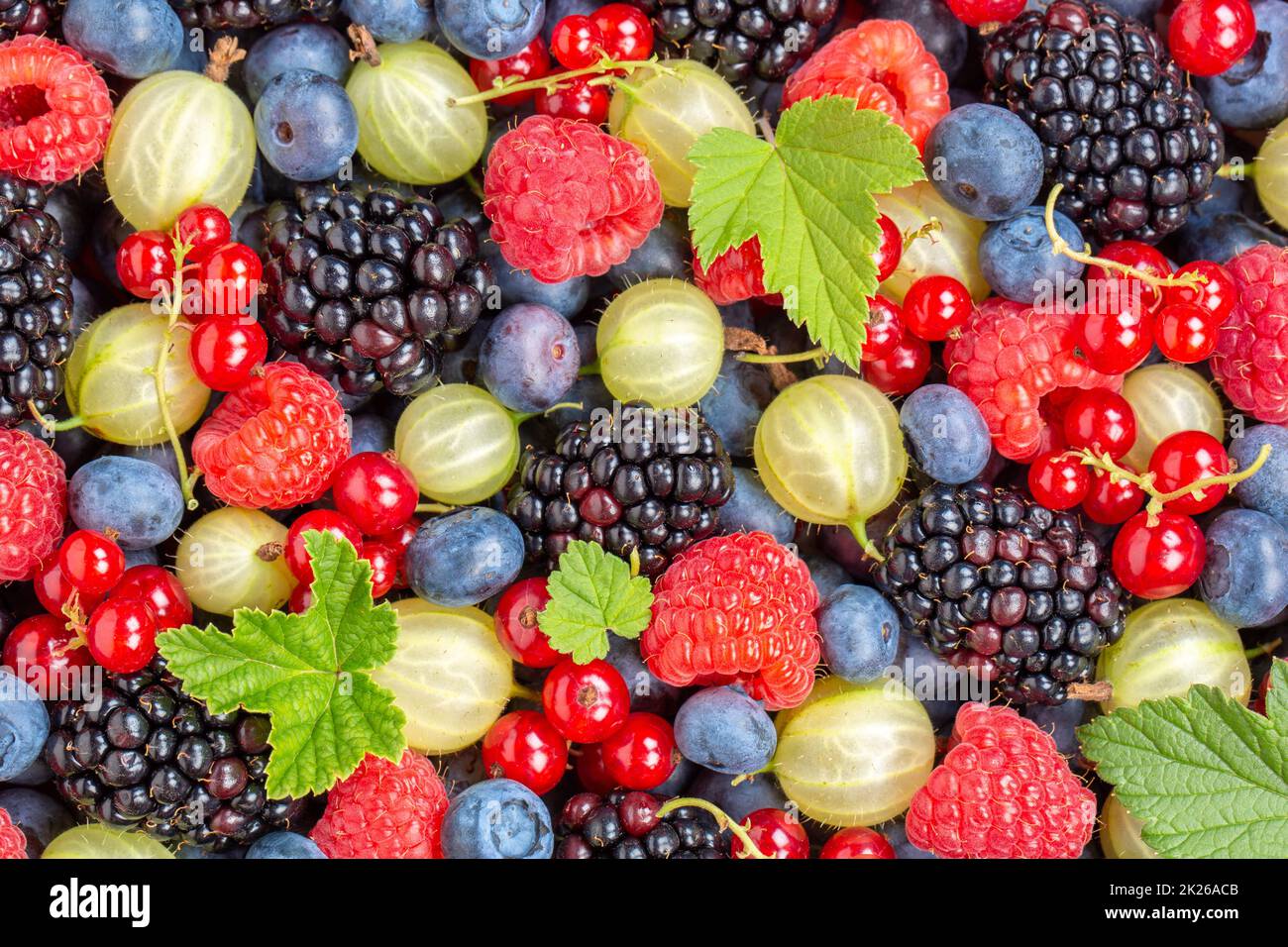 Berries fruits berry fruit strawberries strawberry blueberries blueberry from above Stock Photo