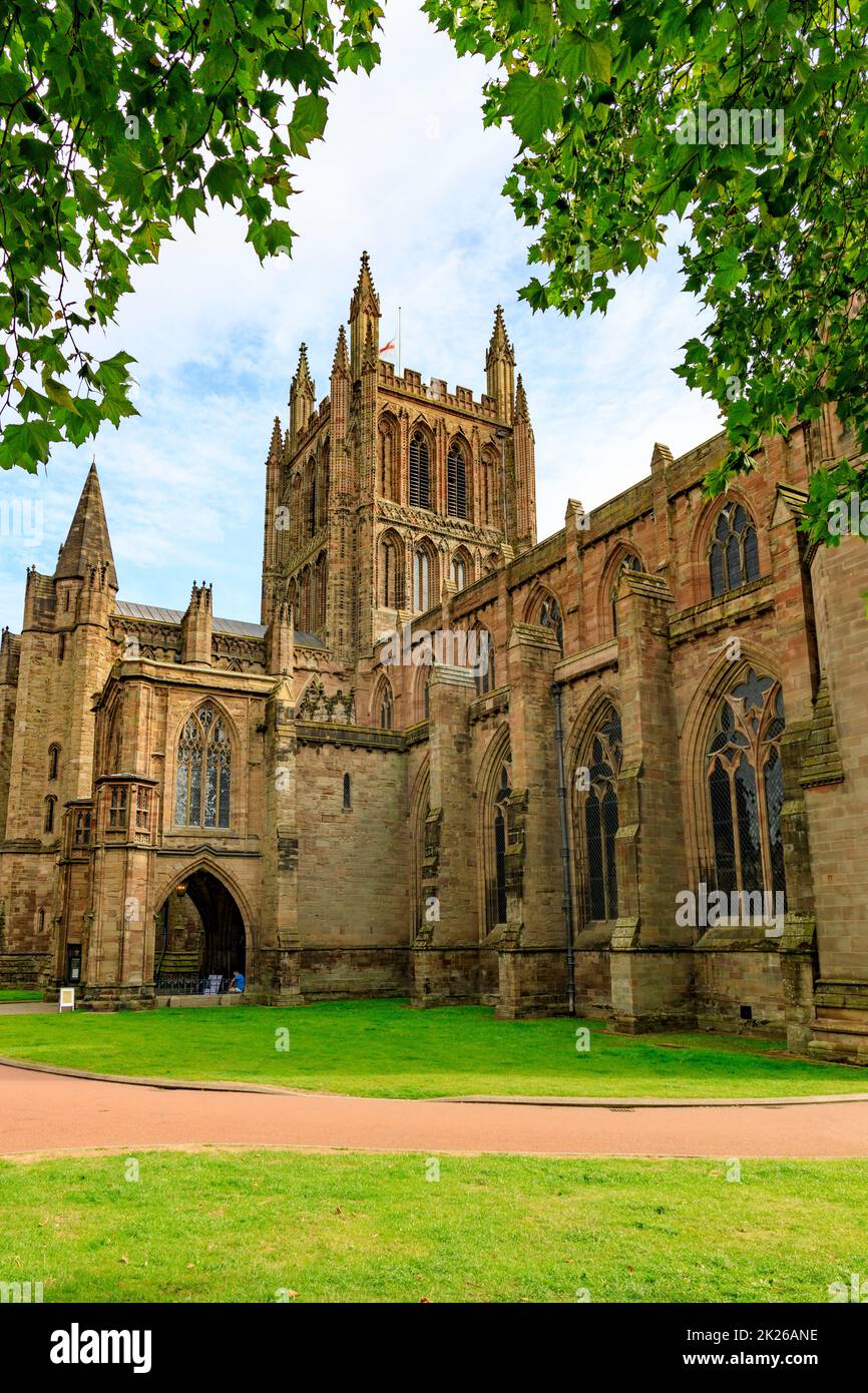 The Gothic Cathedral of St Mary the Virgin and St Ethelbert the King in Hereford, Herefordshire, England, UK Stock Photo