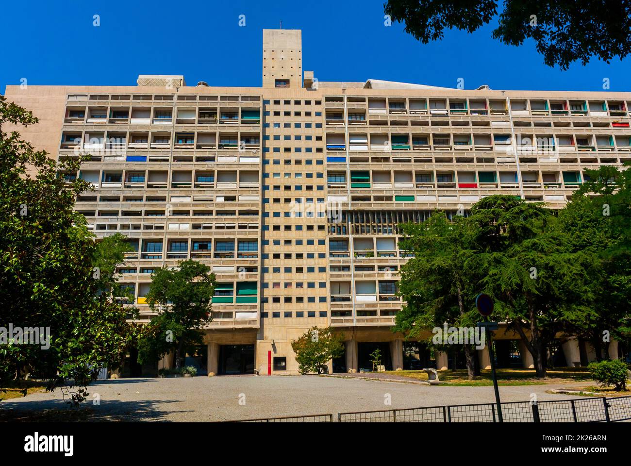 Marseille, France,  Modern Architecture, Front, Public Apartment Building, CIte Radieuse, by Le Corbusier, French Architect Stock Photo