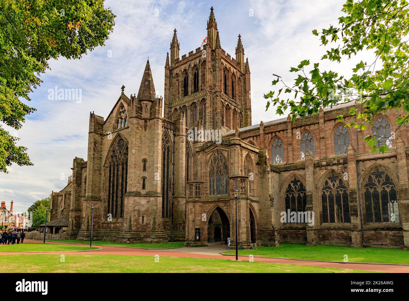The Gothic Cathedral of St Mary the Virgin and St Ethelbert the King in Hereford, Herefordshire, England, UK Stock Photo