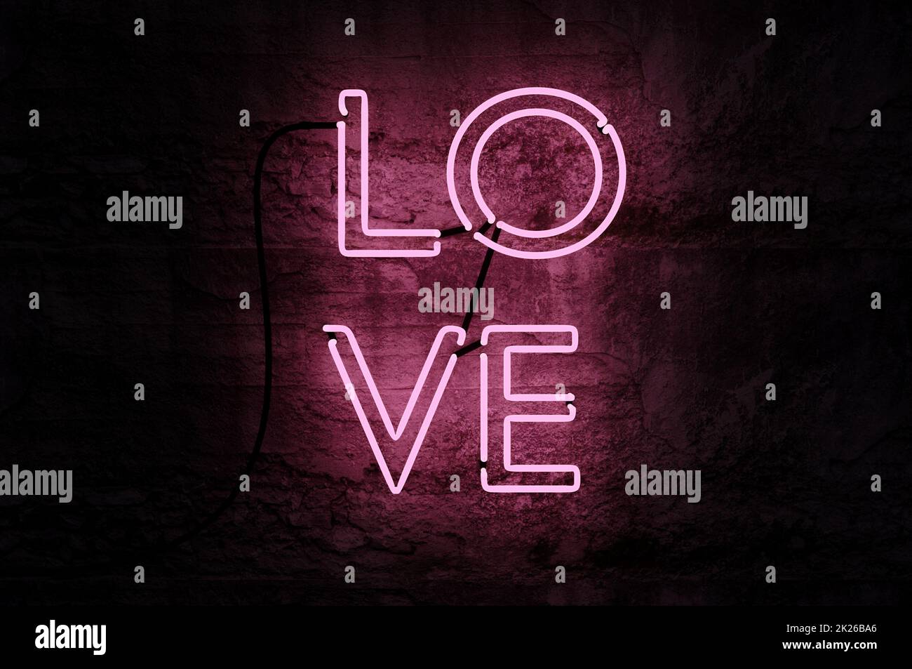 3d illustration . Neon sign. Retro neon Love sign on cement wall