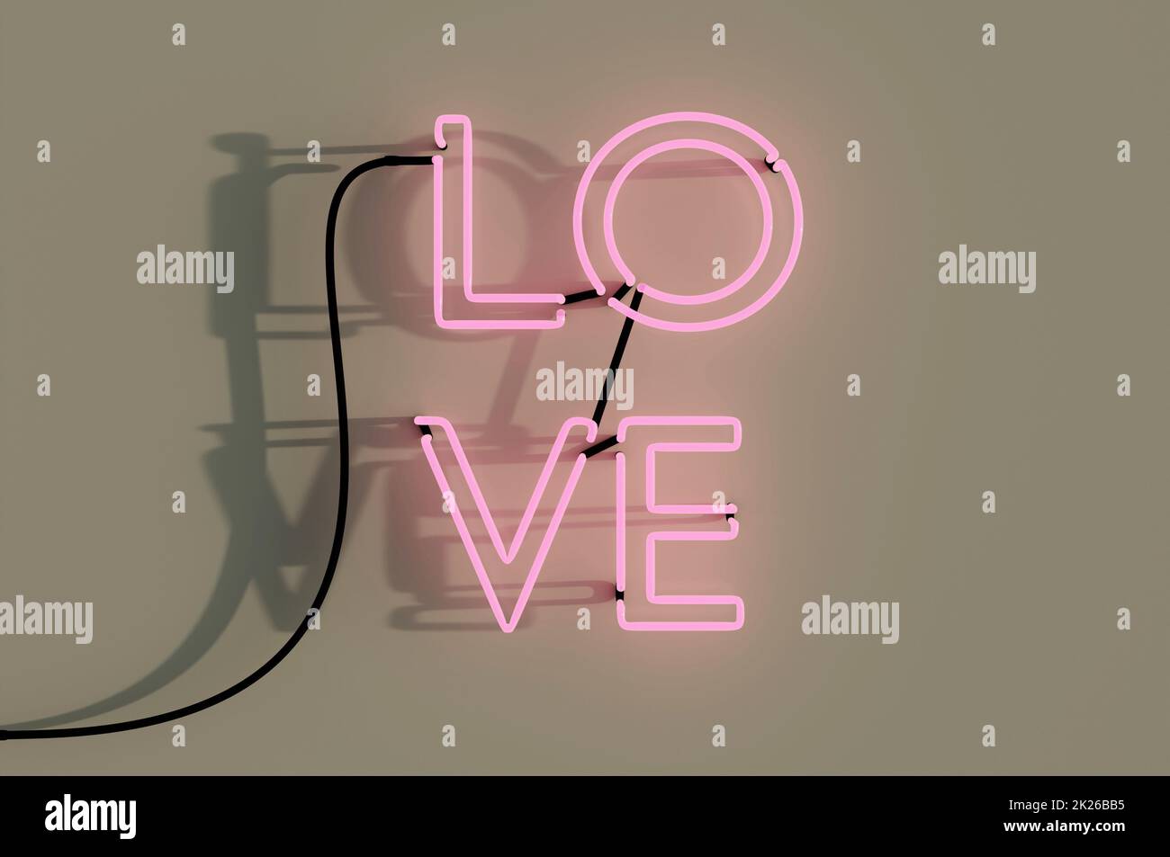 3d illustration . Neon sign. Retro neon Love sign on brown wall