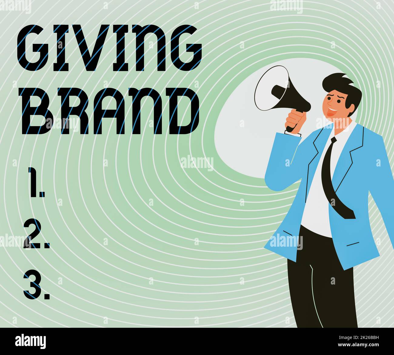 Conceptual display Giving Brand. Business overview The process of giving a Name to a company products or services Illustration Of A Man Pointing Away Holding Megaphone Making New Announcement Stock Photo