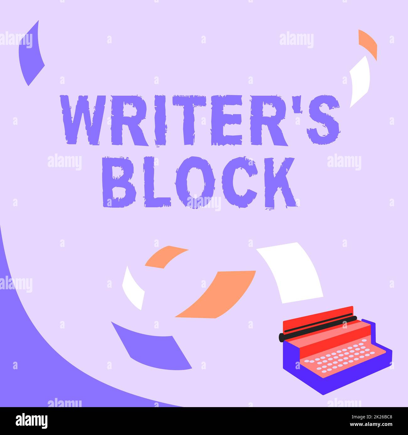 Text sign showing Writer S Block. Word for Condition of being unable to think of what to write Vintage Typewriter Drawing With Multiple Floating Papers. Stock Photo