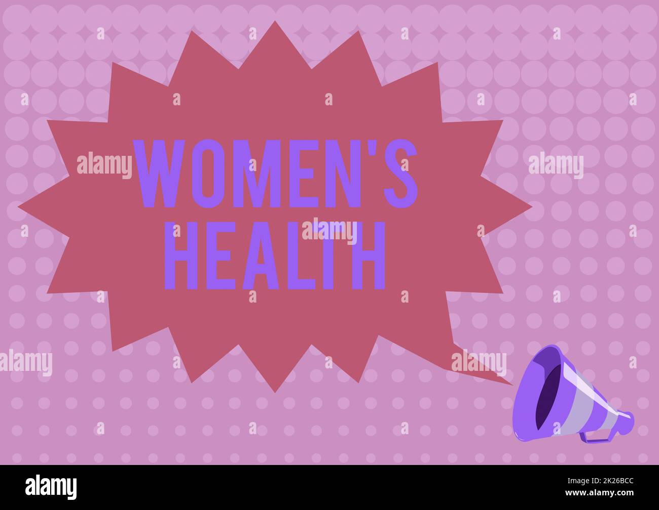 Hand writing sign Women S Health. Word for Women s is physical health consequence avoiding illness Illustration Of A Spiky Chat Cloud Announced By A Megaphone. Stock Photo