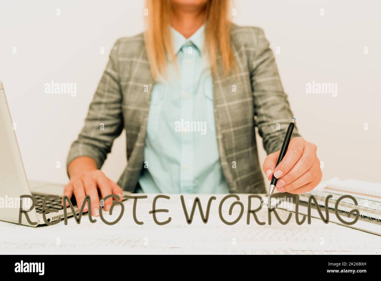 Writing displaying text Remote Working. Business showcase style that allows professionals to work outside of an office Giving New Hires Company Introduction, Explaining Business Policies Stock Photo