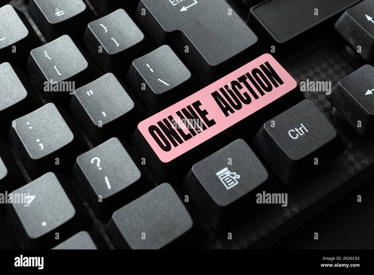 Sign displaying Online Auction. Concept meaning digitized sale event which item is sold to the highest bidder Typing Online Class Review Notes, Abstract Retyping Subtitle Tracks Stock Photo