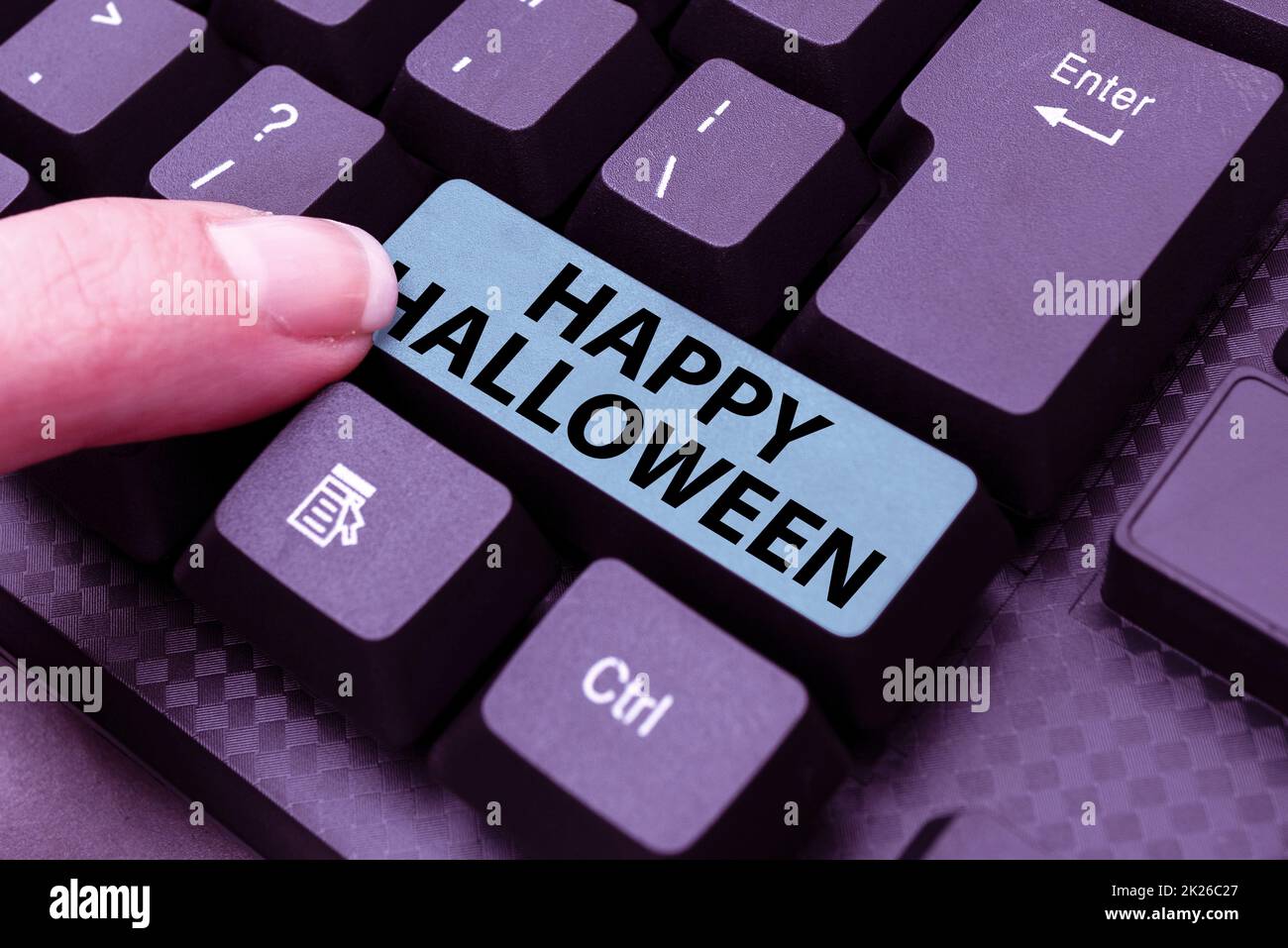 Writing displaying text Happy Halloween. Concept meaning a day related with scary aspect, haunted house, and a candy Typing New Email Titles Concept, Drafting Internet Article Ideas Stock Photo
