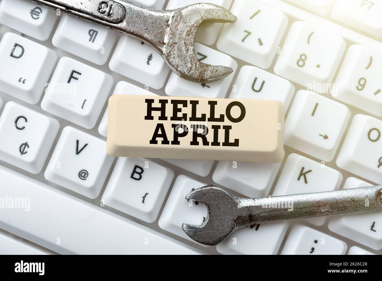 Text caption presenting Hello April. Internet Concept a greeting expression used when welcoming the month of April Formatting And Compiling Online Datas, Abstract Editing Spreadsheet Stock Photo