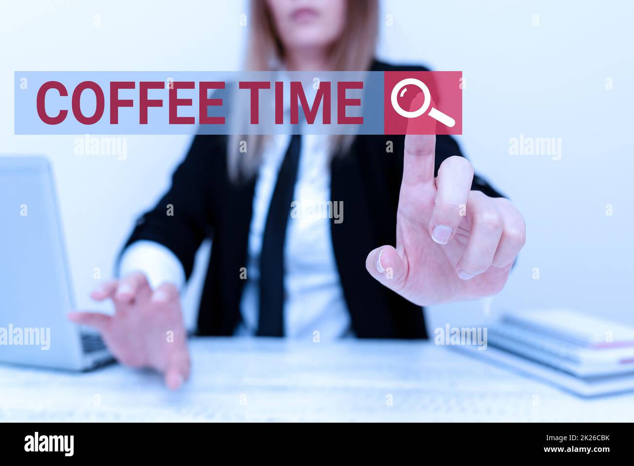Handwriting text Coffee Time. Word for a chosen period when a cup of coffee is served and drunk Assistant Offering Instruction And Training Advice, Discussing New Job Stock Photo