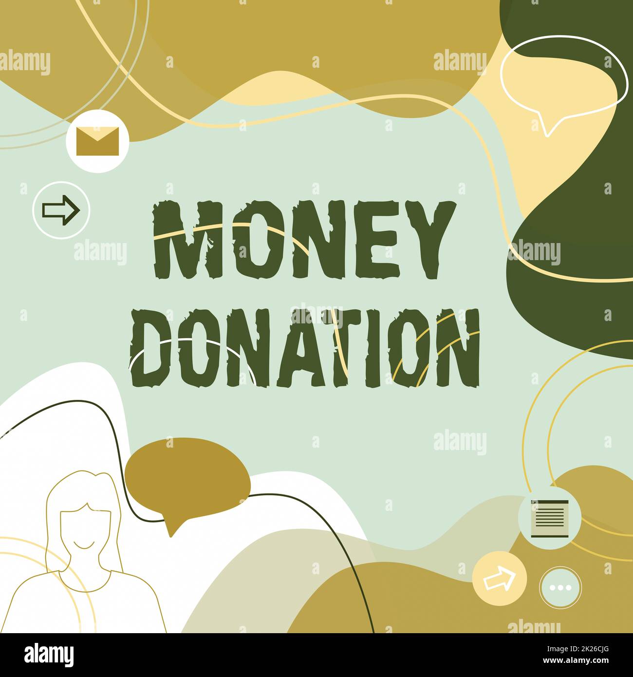 Conceptual display Money Donation. Internet Concept a charity aid in a form of cash offered to an association Illustration Couple Speaking In Chat Cloud Exchanging Messages. Stock Photo