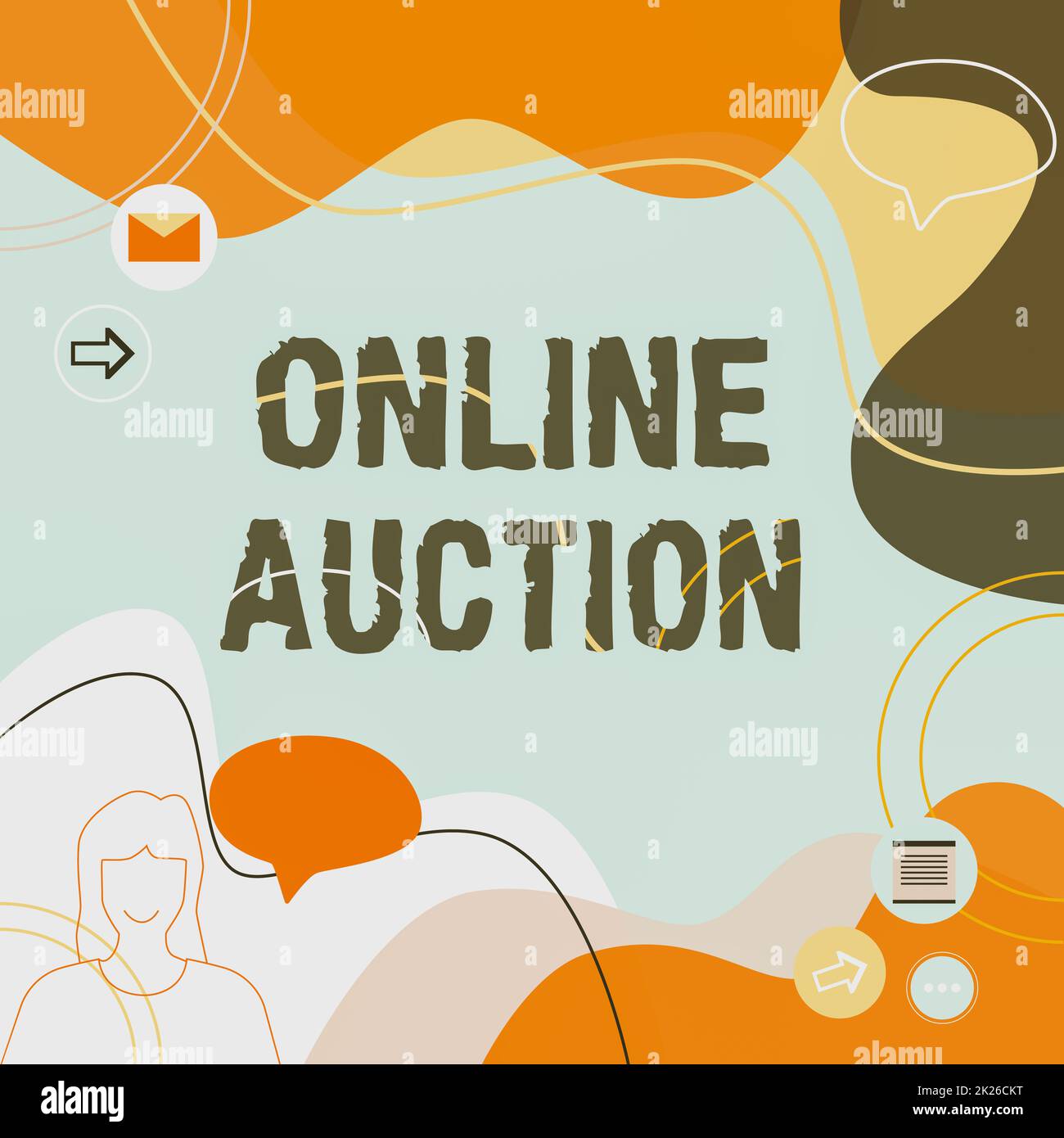Writing displaying text Online Auction. Business approach digitized sale event which item is sold to the highest bidder Illustration Couple Speaking In Chat Cloud Exchanging Messages. Stock Photo