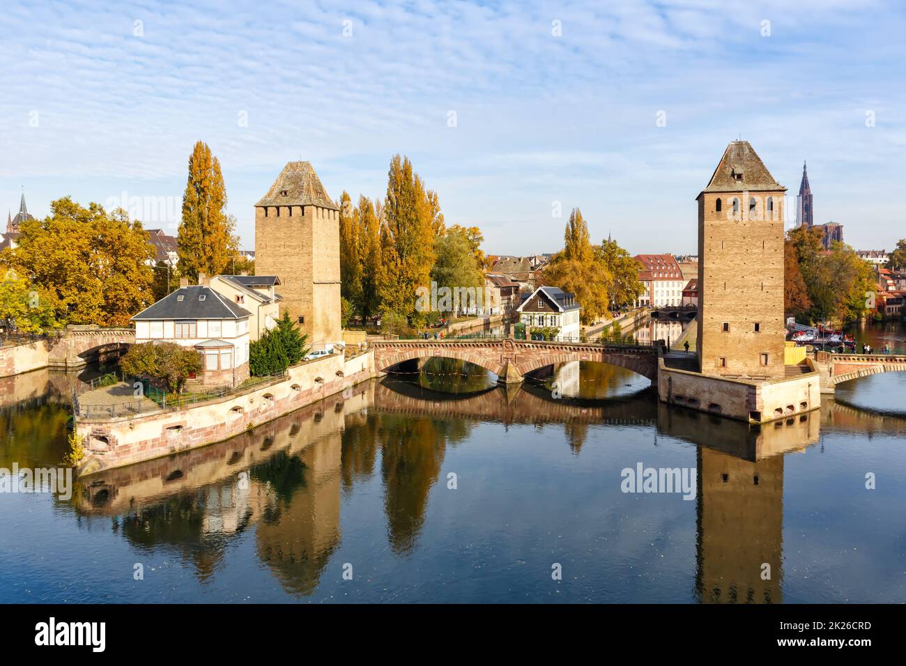 La Petite France with bridge over river Ill water tower Alsace in Strasbourg, France Stock Photo