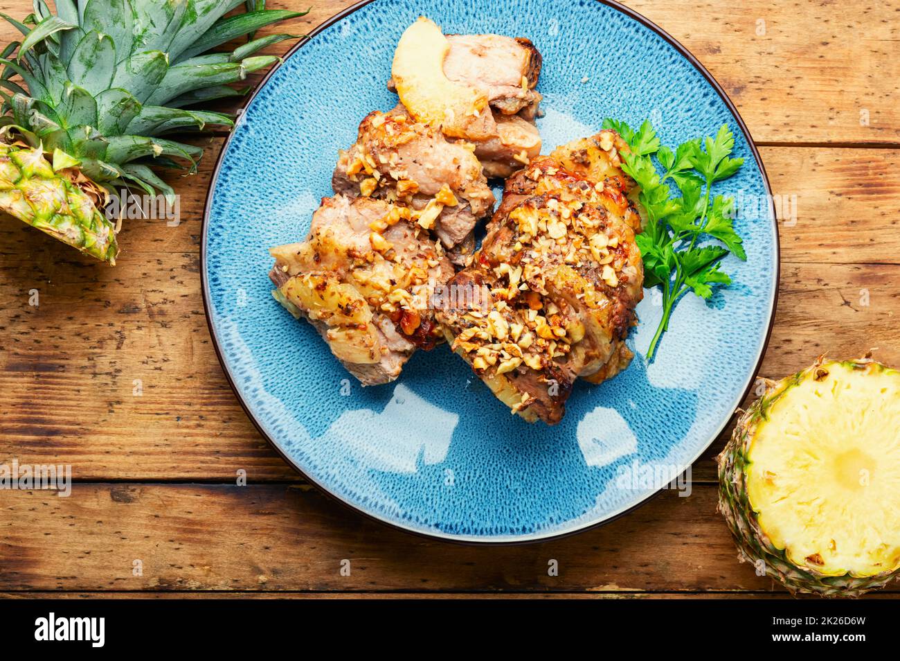 Slice meat cooked with pineapple Stock Photo Alamy