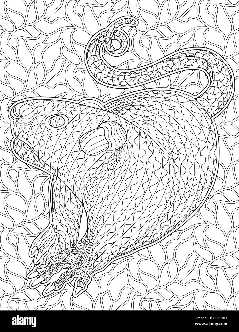 Rat Line Drawing With Geometric Background Pattern Coloring Book idea Stock Photo
