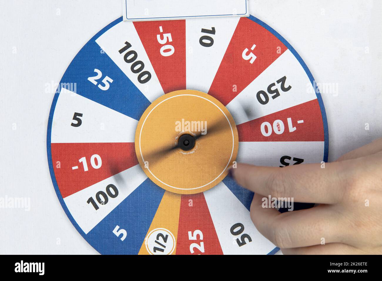 Roulette fortune spinning wheel flat icon casino money games or board game - bankrupt or lucky element. Fortune, wheel for casino, success game roulette top view Stock Photo