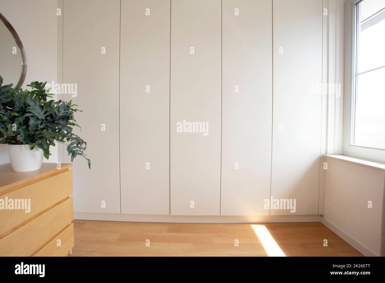 Room with a built in wardrobe white modern design in new house, stylish interior Stock Photo