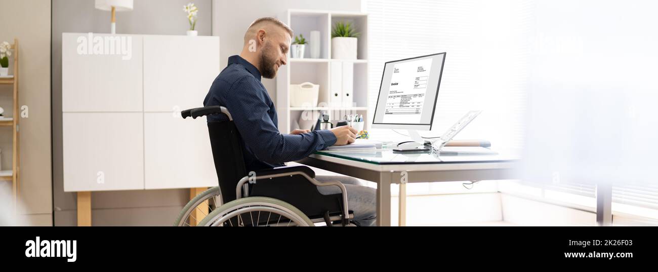 Accountant Using E Invoice Software At Computer Stock Photo