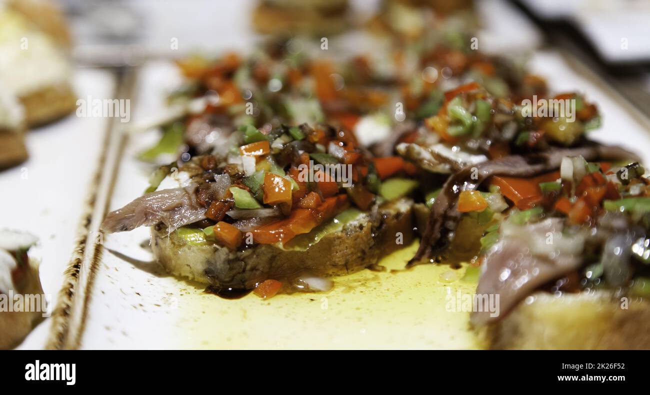 Detail of typical Spanish tapa, fast and healthy food Stock Photo