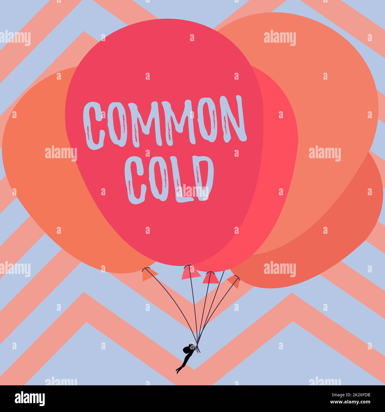 Conceptual display Common Cold. Business showcase viral infection in upper respiratory tract primarily affecting nose Man Holding Colorful Balloons Drawing Flying Around Striped Background. Stock Photo