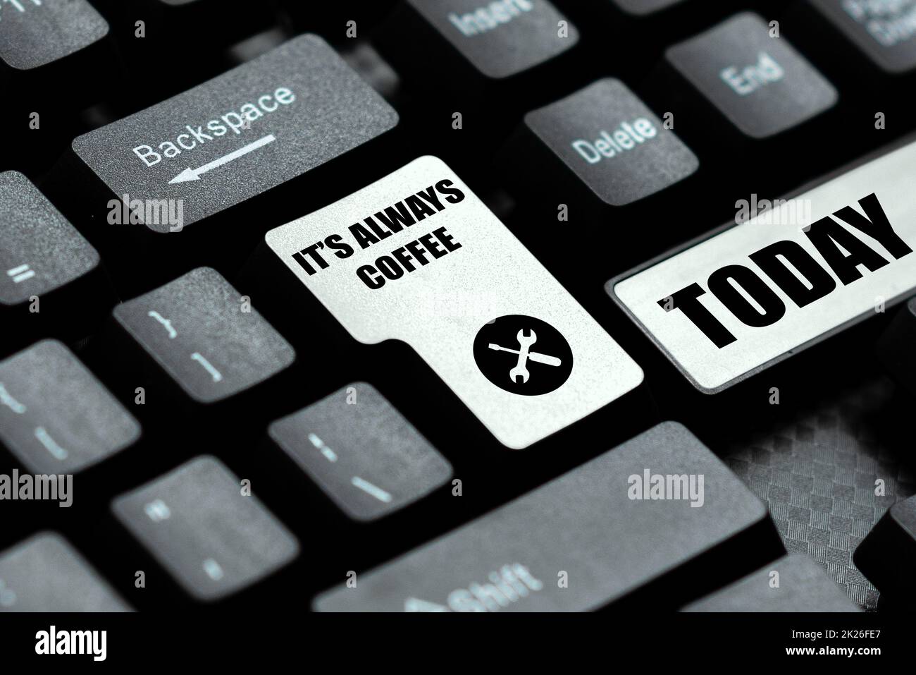 Inspiration showing sign Its Always Coffee. Business showcase caffeine lovers Drink all day to begin at work to achieve a goal Creating New Online Shop Business, Typing List Of Trading Goods Stock Photo