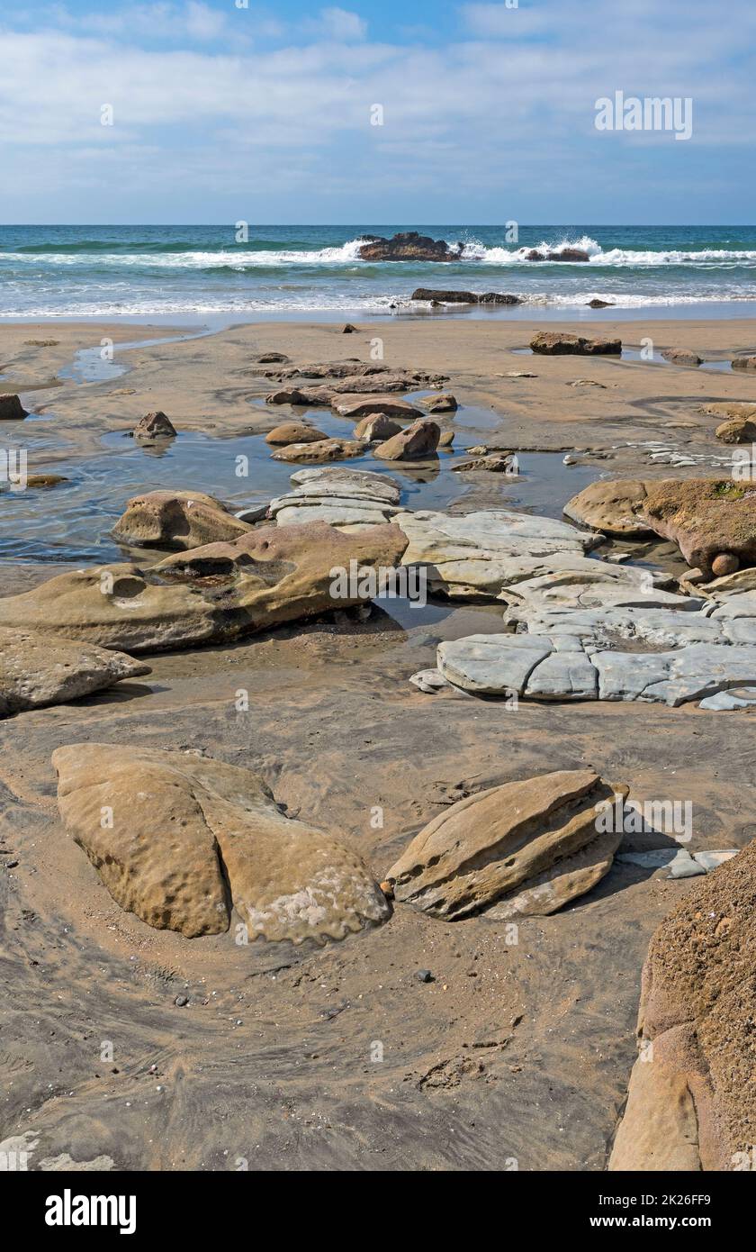 Sand, Rocks, and Waves on the California Coast near La Jolla, California Stock Photo
