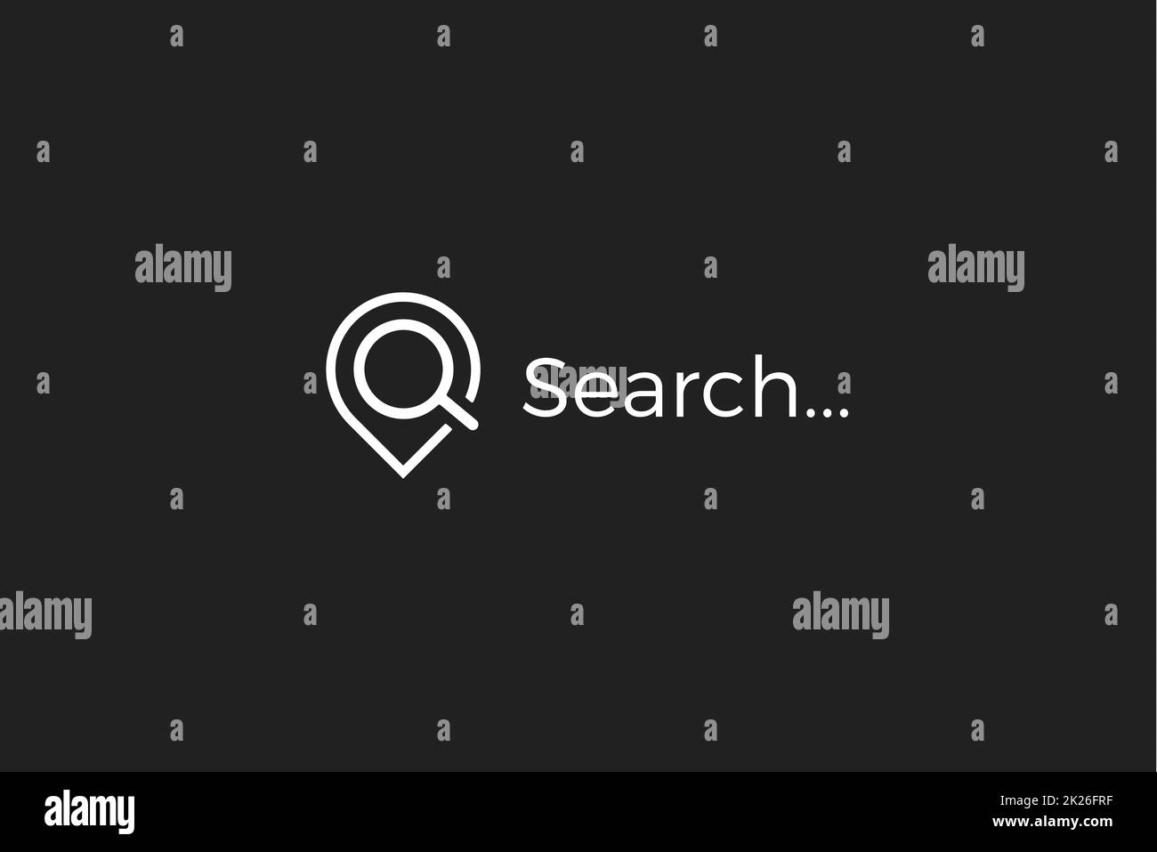 Place search icon, magnifying glass and map pointer sign, linear