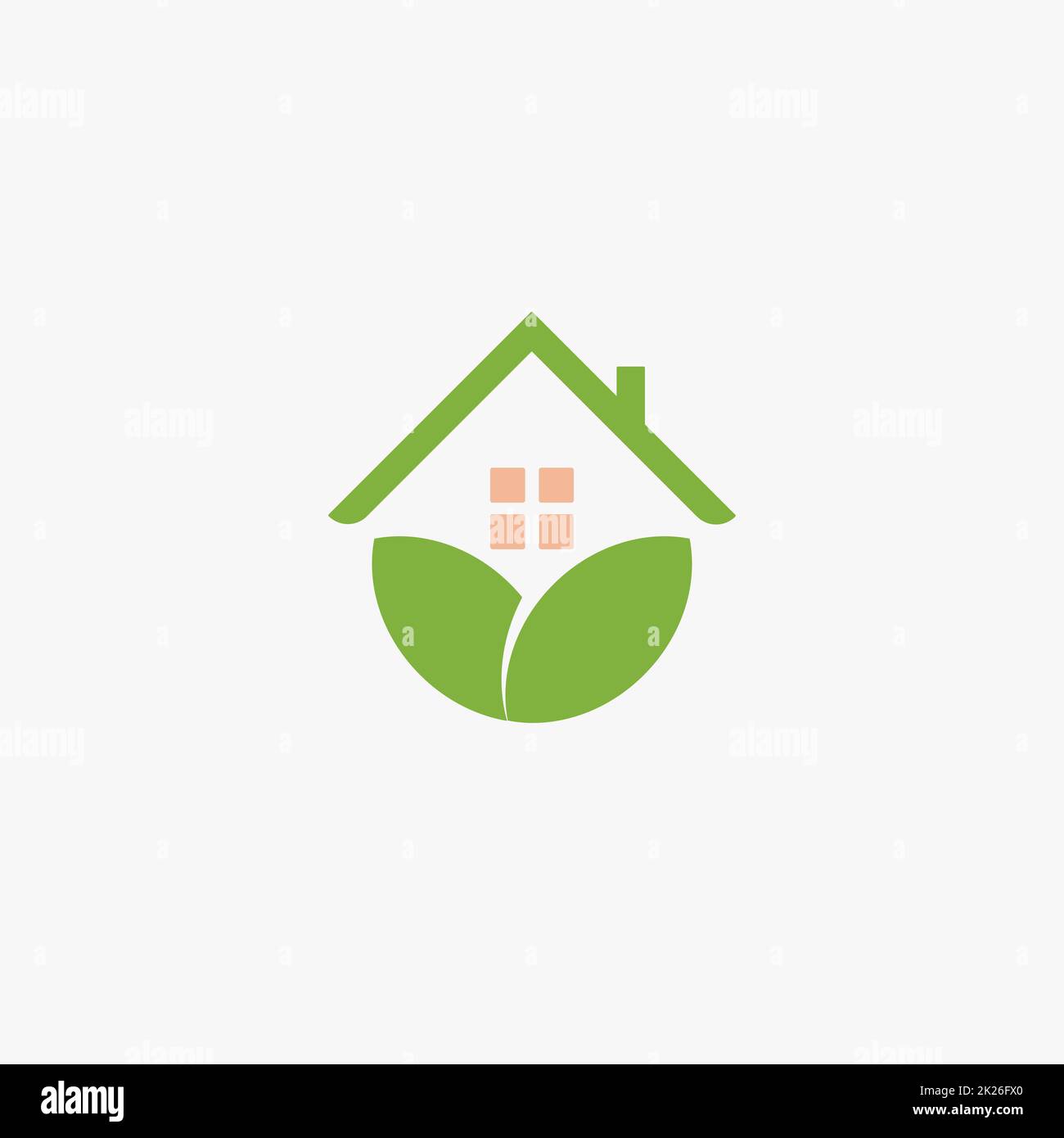 Garden house logo template design farming logotype, chalet abstract icon, petal or leaves house, eco house, vegetarian kindergarten logotype Stock Photo