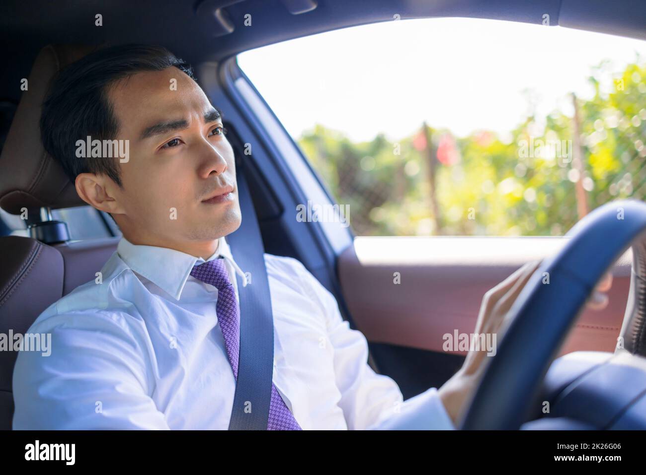 Handsome young man driving a car Stock Photo
