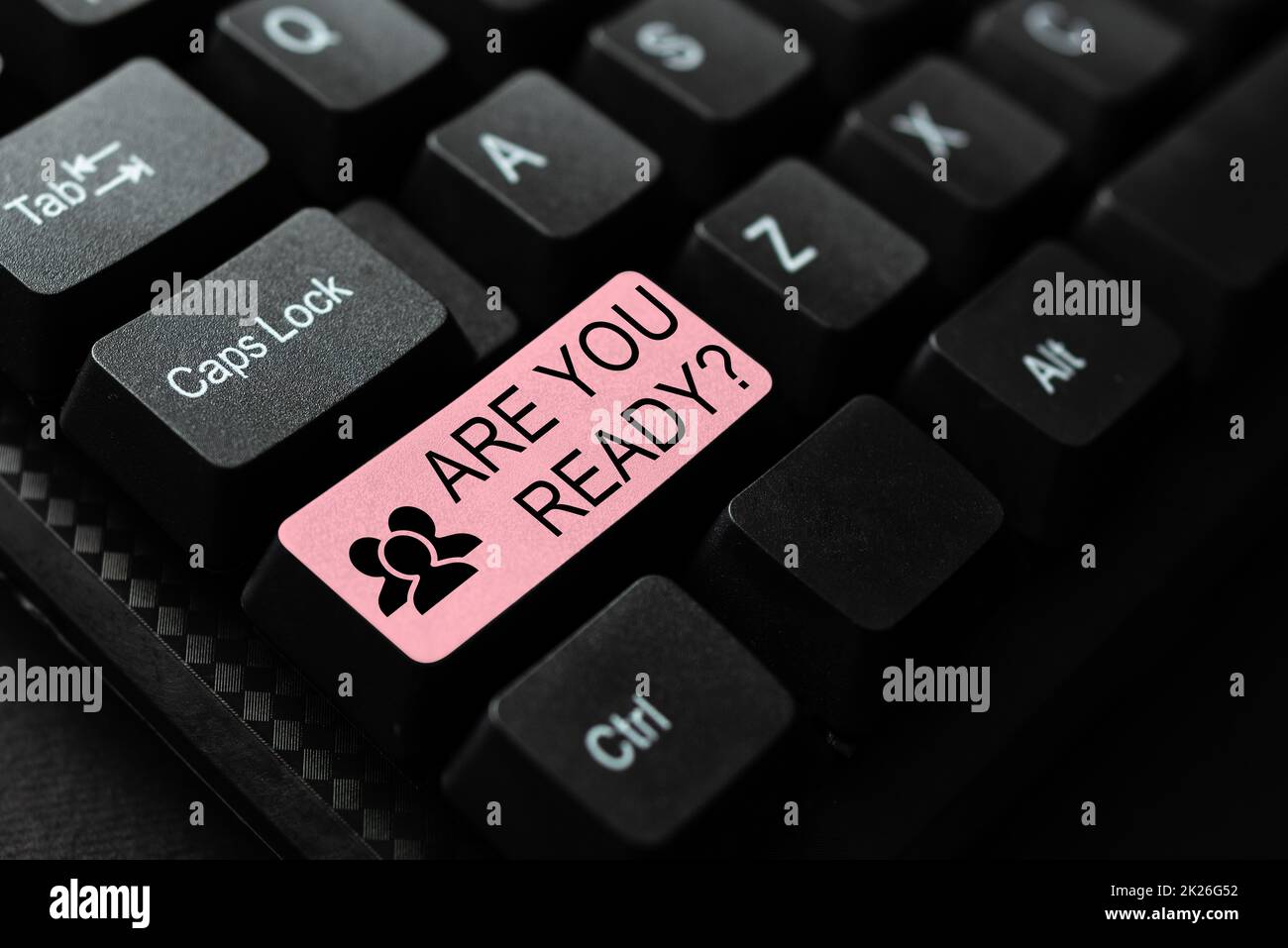 Text sign showing Are You Ready Question. Word for asking someone start something when feel prepared Typing Online Class Review Notes, Abstract Retyping Subtitle Tracks Stock Photo