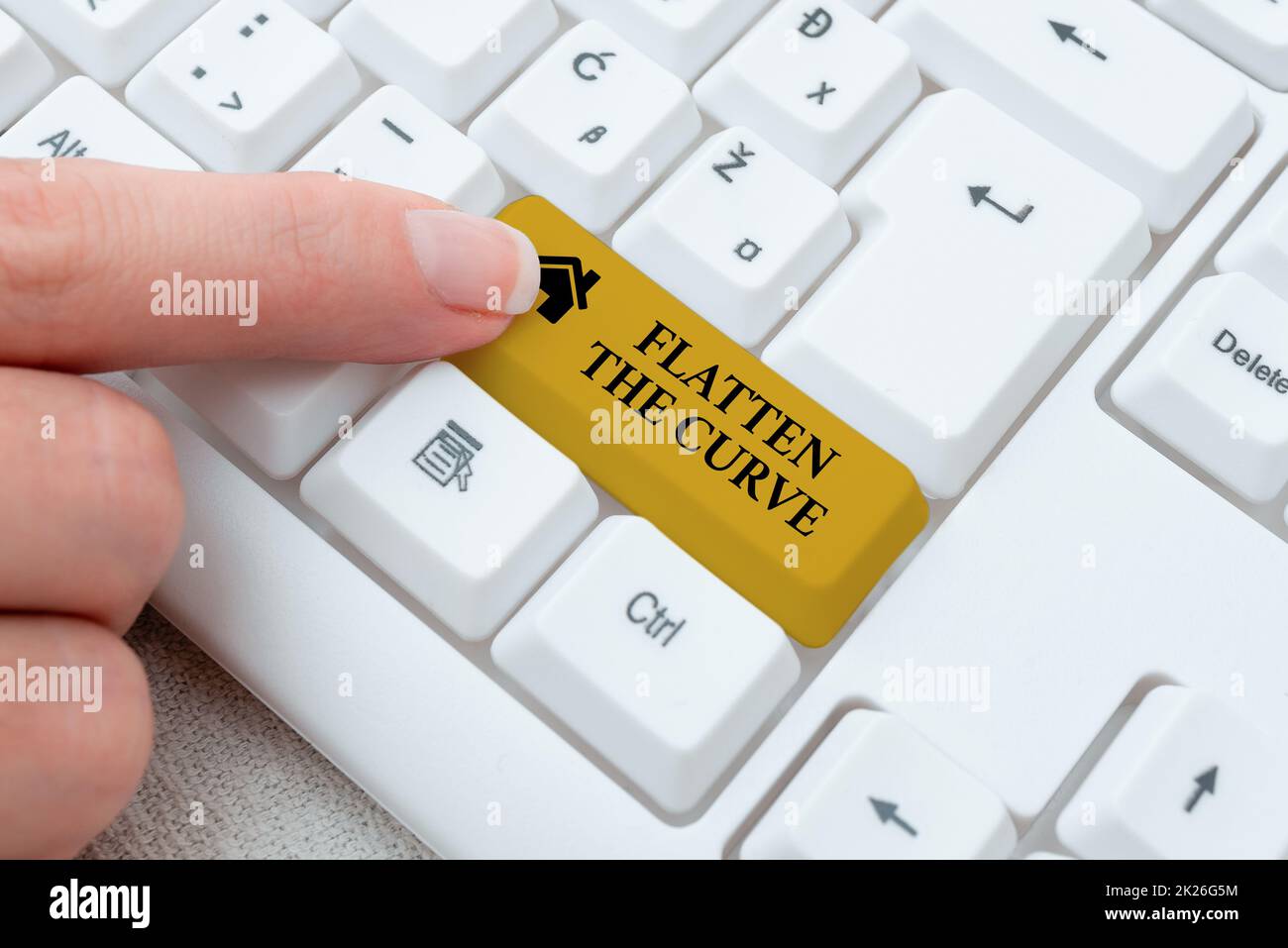 Writing displaying text Flatten The Curve. Conceptual photo raising an awareness on slowing the rate of the infectious disease Abstract Typing License Agreement, Creating Online Reference Book Stock Photo