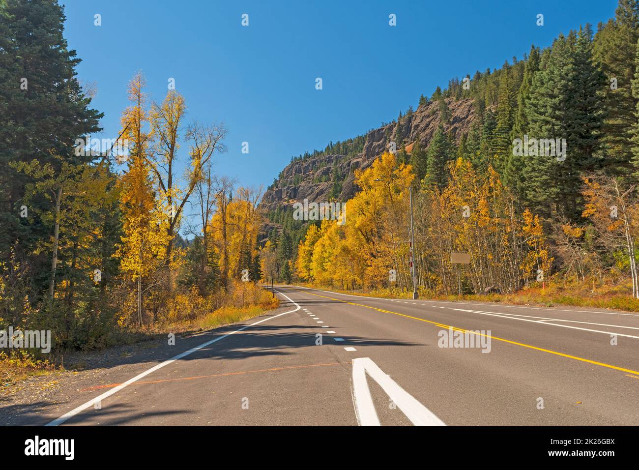 Mountain Road in the Fall near Pagosa Springs, Colorado Stock Photo