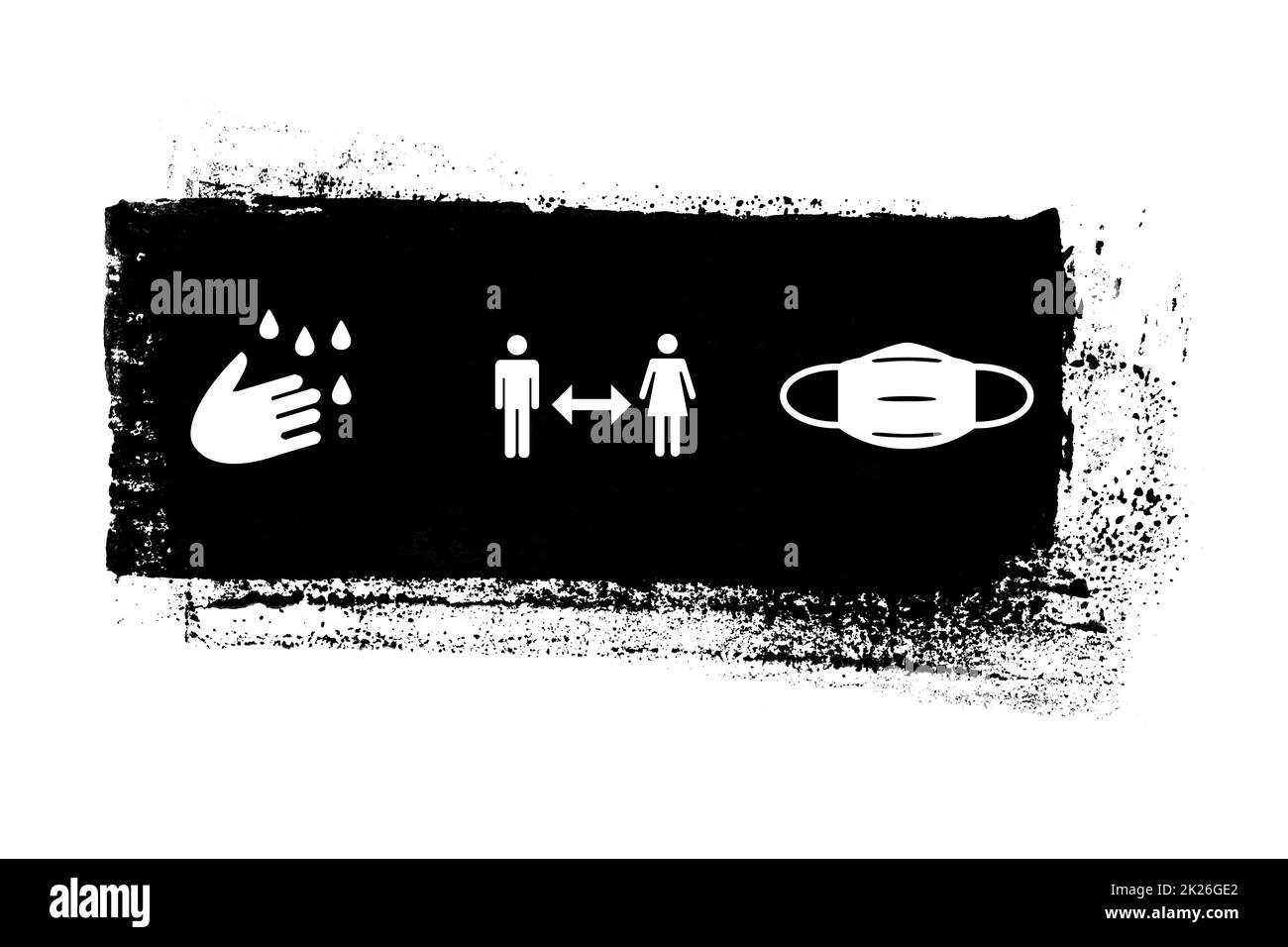 Hand hygiene, keep your distance and face mask - Coronavirus rules on black grunge banner Stock Photo