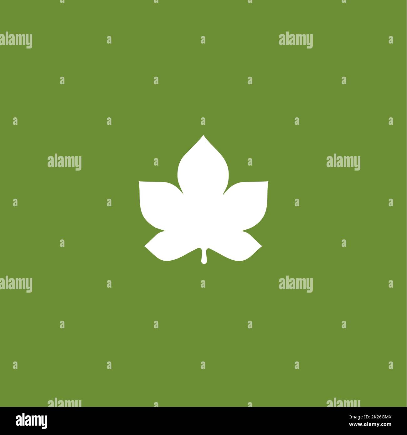 Chestnut leaf vector icon. Abstract silhouette of white leaf on green background. Vectors. Stock Photo