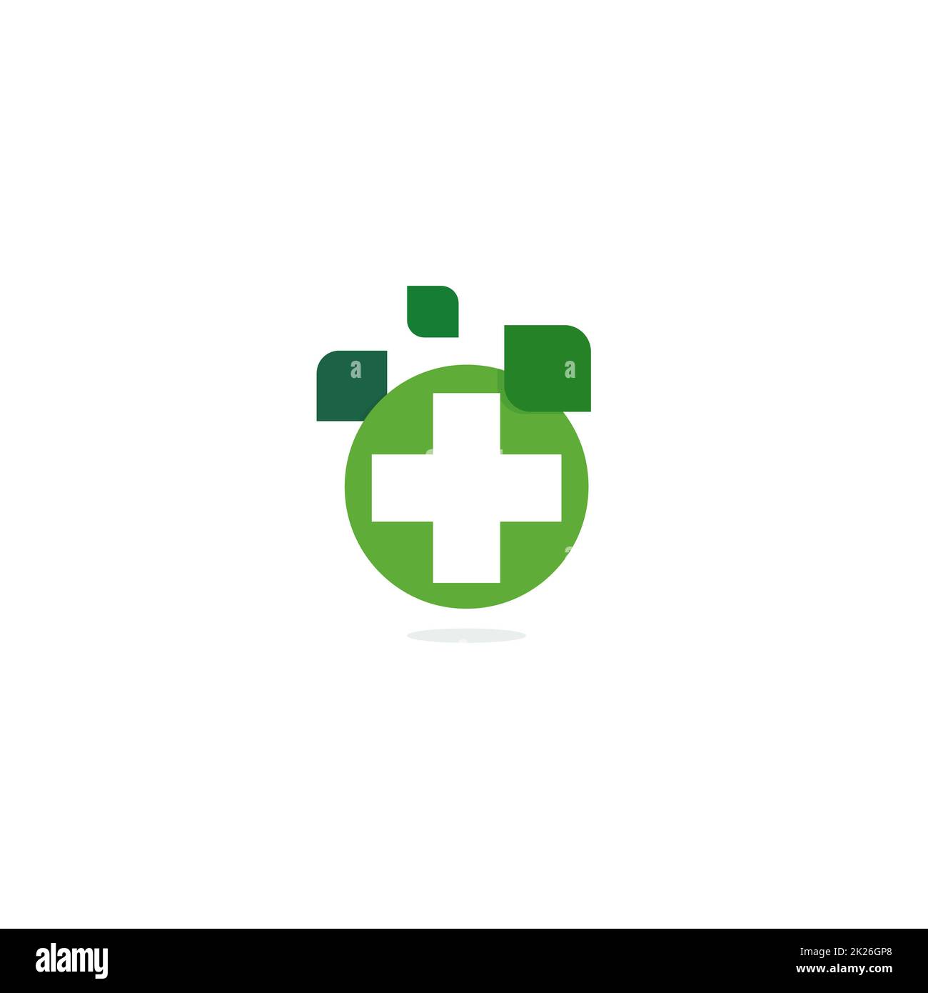 Green cross logo, eco healing herbs pharmacy, isolated vector logotype